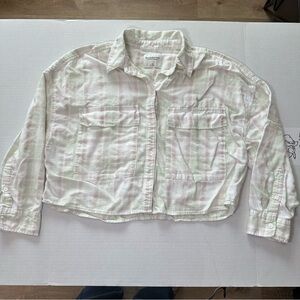 Abercrombie & Fitch Boxy Fit Cropped Women’s Plaid Button Up Flannel Pastel